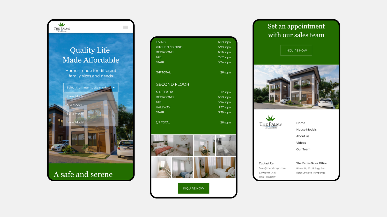 Mobile responsive design for The Palms at Lakeshore real estate website by web designer Kezia Braña