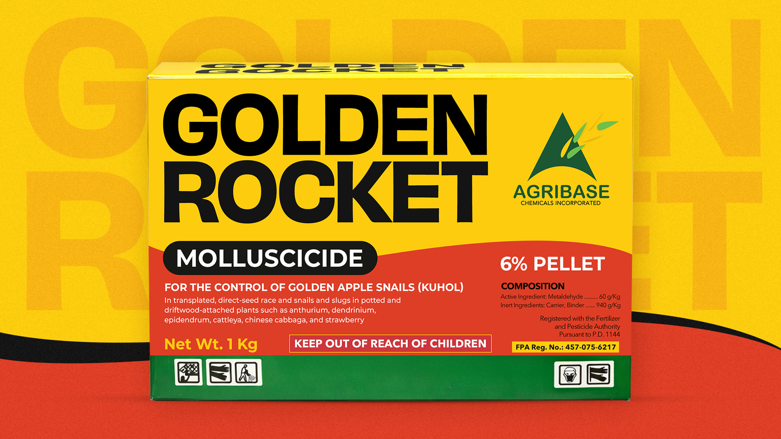 Golden Rocket molluscicide product packaging design for Agribase Chemicals Incorporated by Kezia Braña